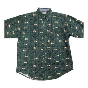 Vintage Bugle Boy Mens Large Green Button down golf shirt Cotton